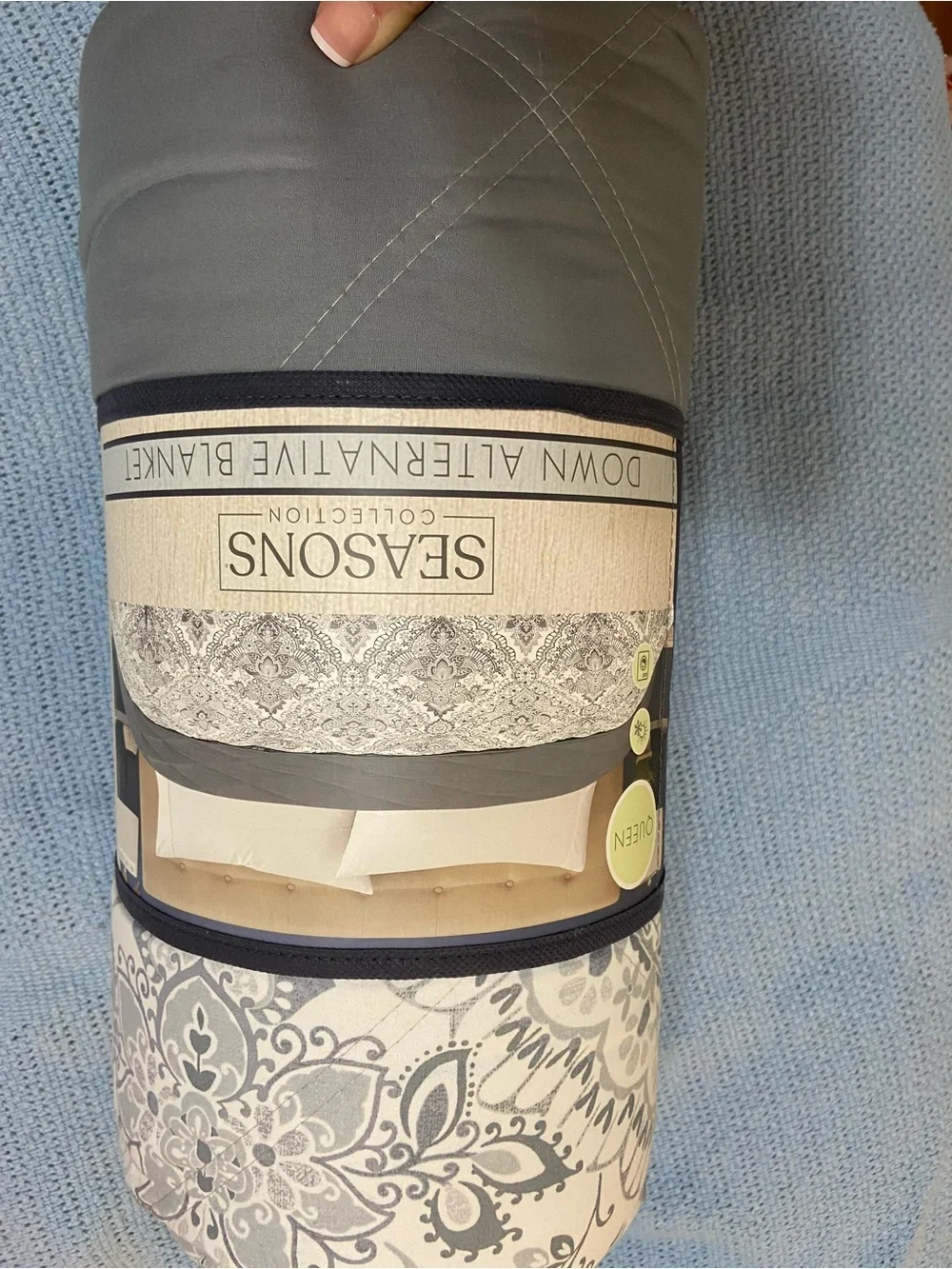 Seasaons Gray and White Reversible Quilt with matching bed skirt